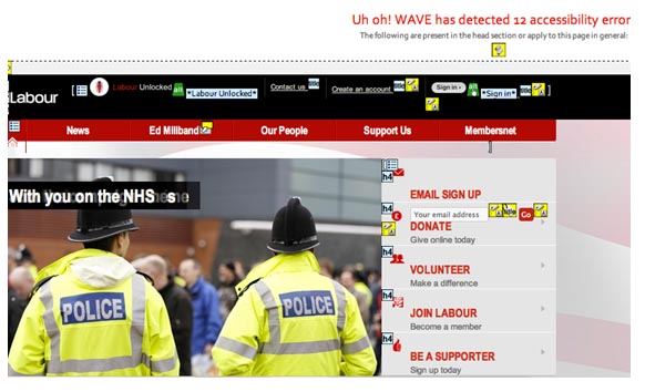 Labour website accessibility errors