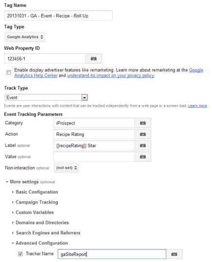 Google Tag Manager 'Tag Type' Event
